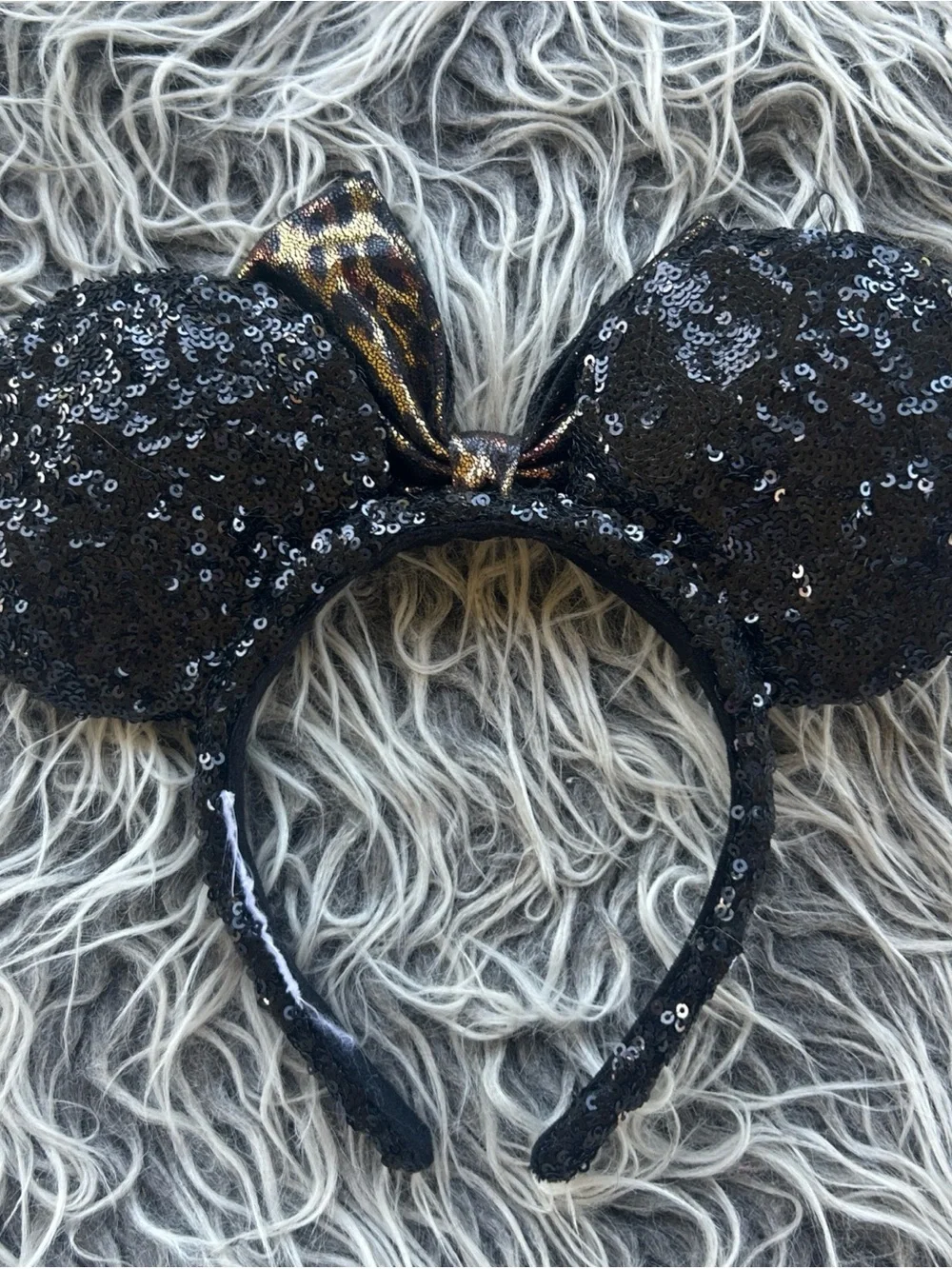 Disney black leopard bow Minnie ears headband Animal Print Disney Parks Sequins.